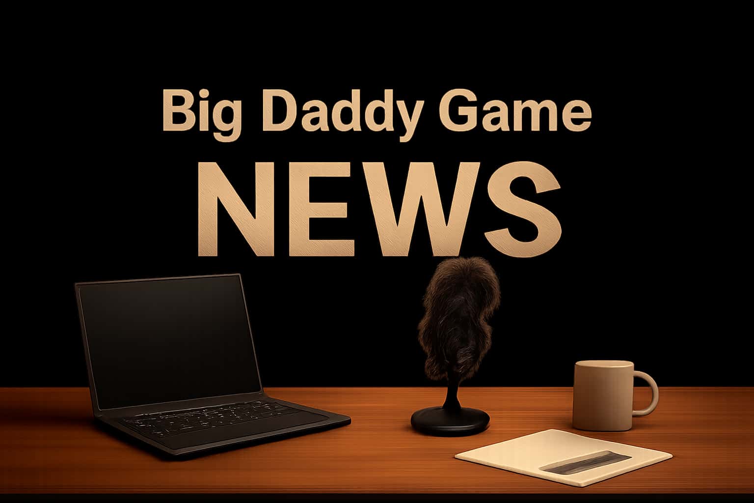 An informational scene showcasing the title 'Big Daddy Game News'.