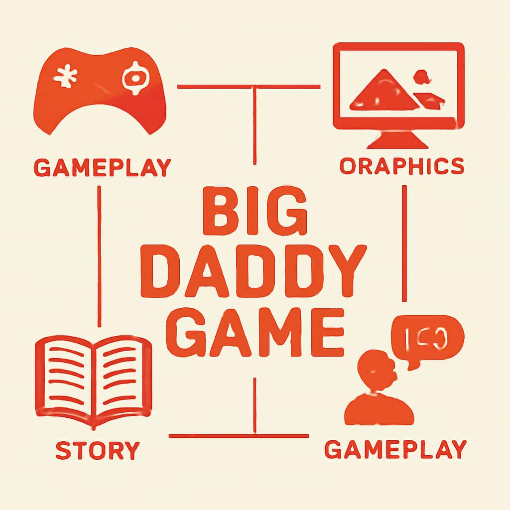 An educational diagram illustrating key features of Big Daddy Game.